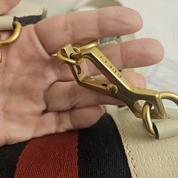 Gucci Butterfly Mini Shoulder Bag – Web Stripe, Cream Leather (Style 505383) - Picture 9 of 13